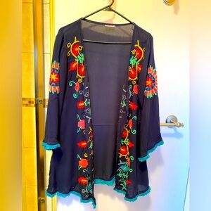 Delicate chiffon bright floral open-front topper